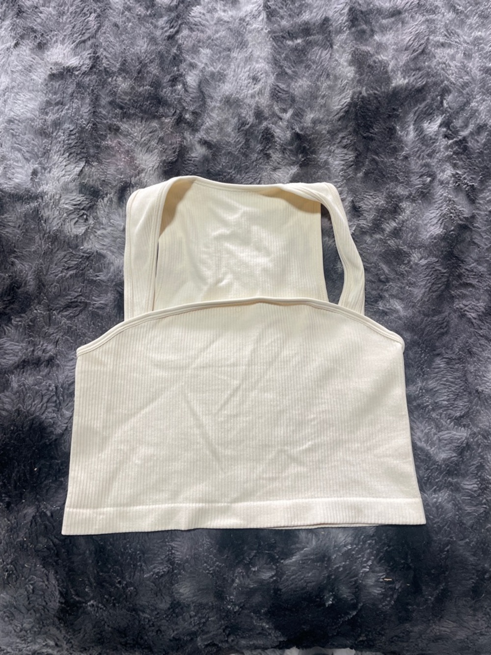 Ribbed Square Neck Crop Tank Top - Cream